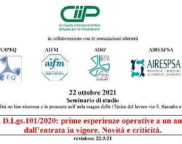 22/10/2021 - Il D.Lgs.101/2020: prime esperienze operative a un anno dall’entrata in vigore